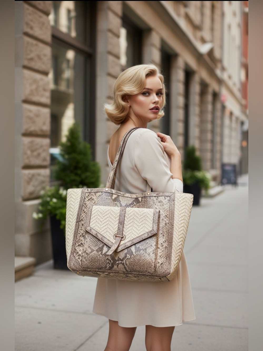 LOW START Tory Burch NWOT 797 Snake Skin and Raffia Open Tote Retails $575 - Picture 2 of 15